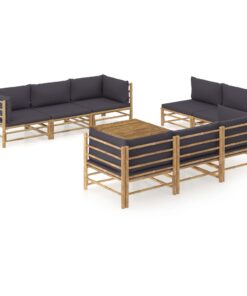 vidaXL 9 Piece Garden Lounge Set with Dark Grey Cushions Bamboo