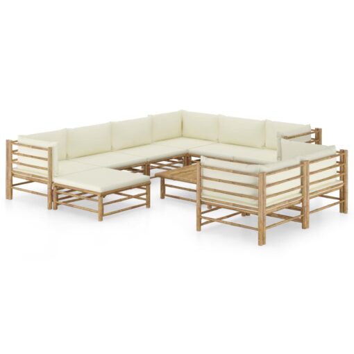 vidaXL 10 Piece Garden Lounge Set with Cream White Cushions Bamboo