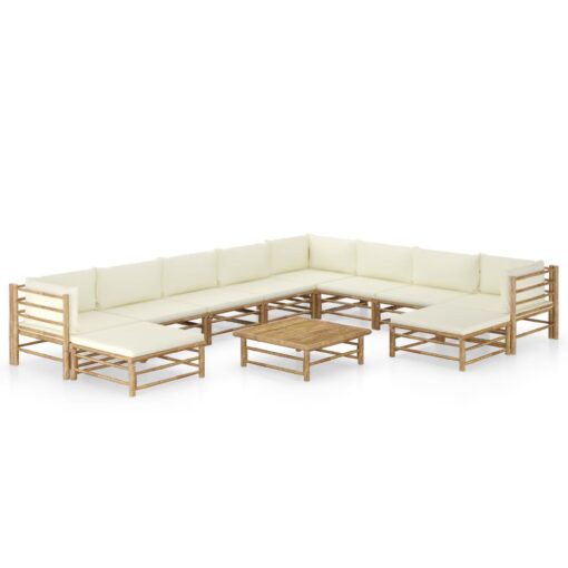 vidaXL 11 Piece Garden Lounge Set with Cream White Cushions Bamboo