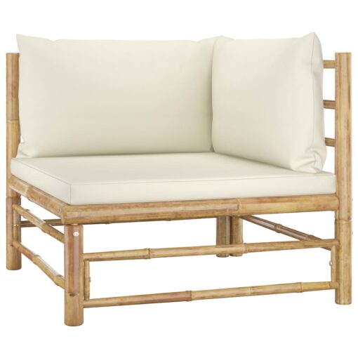  11 Piece Garden Lounge Set with Cream White Cushions Bamboo - Image 2