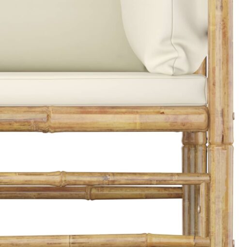  11 Piece Garden Lounge Set with Cream White Cushions Bamboo - Image 3