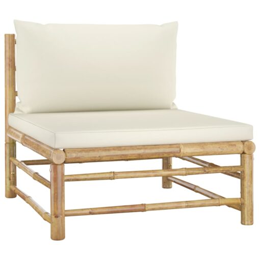  11 Piece Garden Lounge Set with Cream White Cushions Bamboo - Image 4
