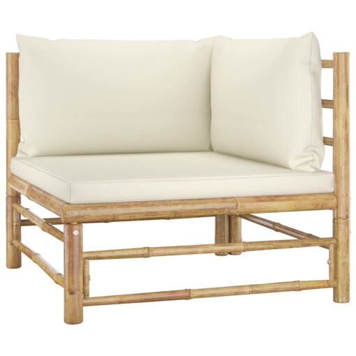 vidaXL 9 Piece Garden Lounge Set with Cream White Cushions Bamboo - Image 2