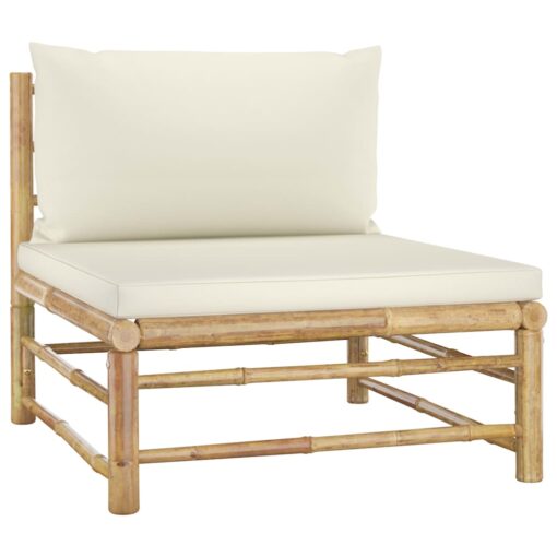 vidaXL 9 Piece Garden Lounge Set with Cream White Cushions Bamboo - Image 4