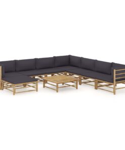 vidaXL 9 Piece Garden Lounge Set with Dark Grey Cushions Bamboo