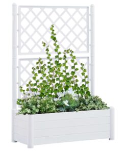 vidaXL Garden Planter with Trellis 100x43x142 cm PP White