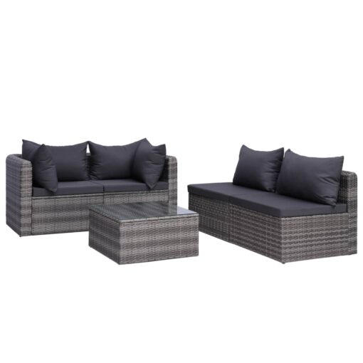 vidaXL 7 Piece Garden Lounge Set with Cushions Poly Rattan Grey - Image 2