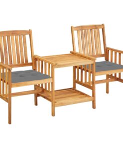 vidaXL Garden Chairs with Tea Table and Cushions Solid Acacia Wood