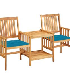 vidaXL Garden Chairs with Tea Table and Cushions Solid Acacia Wood