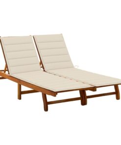 vidaXL 2-Person Garden Sun Lounger with Cushions Solid Acacia Wood