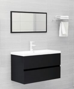 vidaXL 2 Piece Bathroom Furniture Set Black Engineered Wood