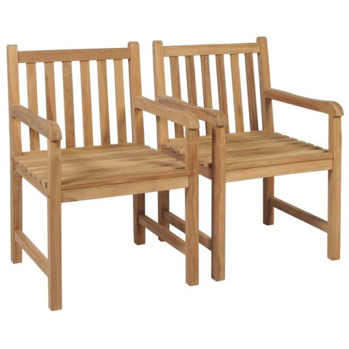 Garden Chairs 2 pcs with Cream White Cushions Solid Teak Wood - Image 2