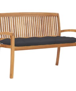vidaXL Stacking Garden Bench with Cushion 128.5 cm Solid Teak Wood