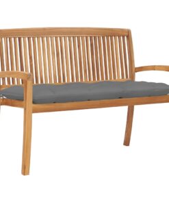 vidaXL Stacking Garden Bench with Cushion 128.5 cm Solid Teak Wood