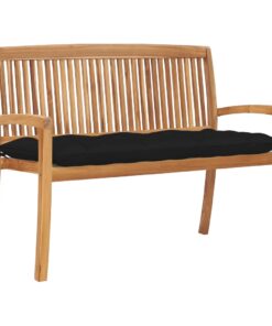 vidaXL Stacking Garden Bench with Cushion 128.5 cm Solid Teak Wood