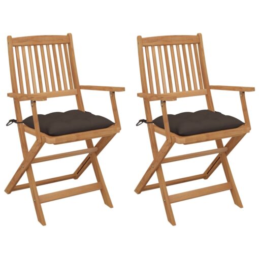 vidaXL Folding Garden Chairs 2 pcs with Cushions Solid Acacia Wood