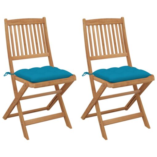 vidaXL Folding Garden Chairs 2 pcs with Cushions Solid Acacia Wood