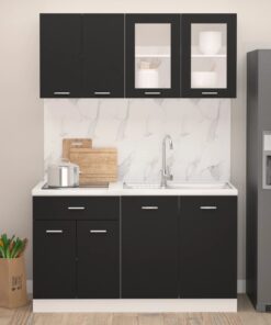 vidaXL 4 Piece Kitchen Cabinet Set Black Engineered Wood