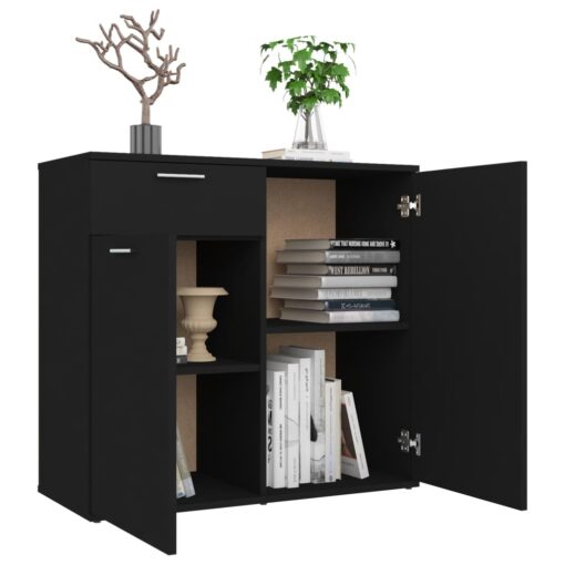 Sideboard Black 80x36x75 cm Engineered Wood - Image 2