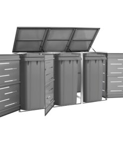 vidaXL Triple Wheelie Bin Shed 207x77.5x112.5 cm Stainless Steel