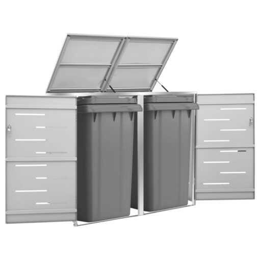 vidaXL Double Wheelie Bin Shed 138x77.5x112.5 cm Stainless Steel