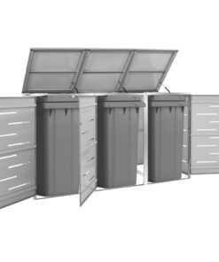 vidaXL Triple Wheelie Bin Shed 207x77.5x112.5 cm Stainless Steel