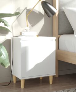 vidaXL Bed Cabinet with Solid Wood Legs White 40x30x50 cm