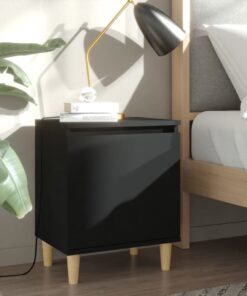 vidaXL Bed Cabinet with Solid Wood Legs Black 40x30x50 cm