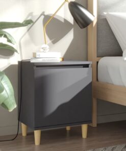 vidaXL Bed Cabinet with Solid Wood Legs Grey 40x30x50 cm