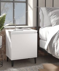 vidaXL Bed Cabinet with Metal Legs White 40x30x50 cm