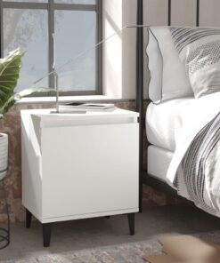 vidaXL Bed Cabinets with Metal Legs White 40x30x50 cm