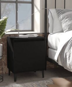 vidaXL Bed Cabinet with Metal Legs Black 40x30x50 cm