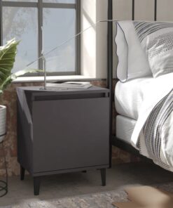 vidaXL Bed Cabinet with Metal Legs Grey 40x30x50 cm