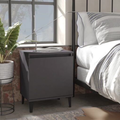 vidaXL Bed Cabinet with Metal Legs Grey 40x30x50 cm