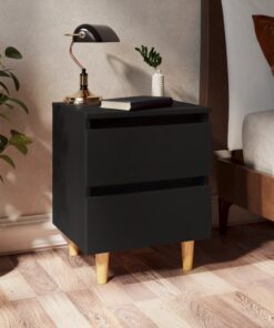 vidaXL Bed Cabinets with Solid Pinewood Legs 2 pcs Black 40x35x50 cm