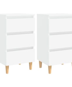 vidaXL Bed Cabinets with Solid Wood Legs 2 pcs White 40x35x69 cm