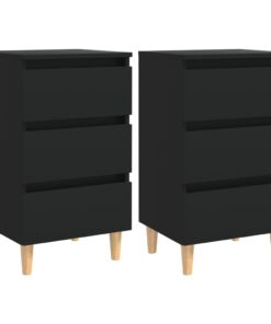 vidaXL Bed Cabinets with Solid Wood Legs 2 pcs Black 40x35x69 cm