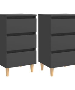 vidaXL Bed Cabinets with Solid Wood Legs 2 pcs Grey 40x35x69 cm