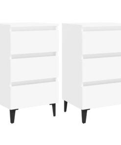 vidaXL Bed Cabinet with Metal Legs 2 pcs White 40x35x69 cm