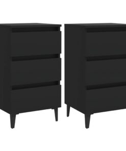 vidaXL Bed Cabinet with Metal Legs 2 pcs Black 40x35x69 cm