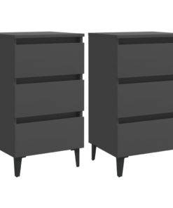 vidaXL Bed Cabinet with Metal Legs 2 pcs Grey 40x35x69 cm