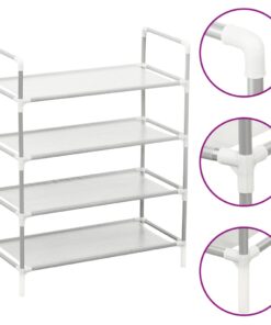 vidaXL Shoe Rack with 4 Shelves Metal and Non-woven Fabric Silver