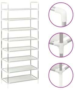 vidaXL Shoe Rack with 8 Shelves Metal and Non-woven Fabric Silver