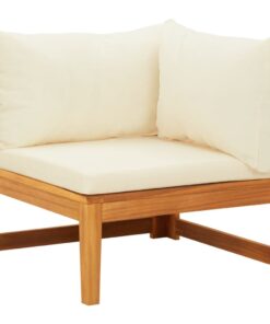 vidaXL Corner Sofa with Cream White Cushions Solid Acacia Wood