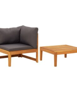 vidaXL 2 Piece Garden Lounge Set with Dark Grey Cushions Acacia Wood