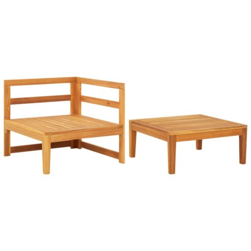 2 Piece Garden Lounge Set with Dark Grey Cushions Acacia Wood - Image 2