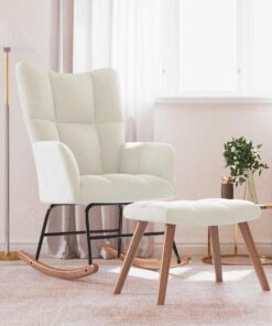 vidaXL Rocking Chair with a Stool Cream White Velvet