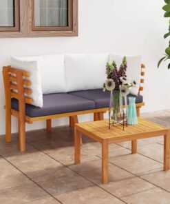 vidaXL 2-Seater Garden Sofa with Cushions Solid Acacia Wood