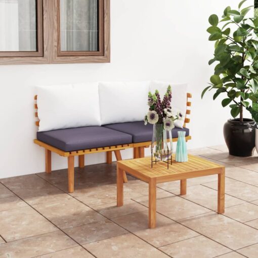 vidaXL 2 Piece Garden Lounge Set with Cushions Solid Acacia Wood