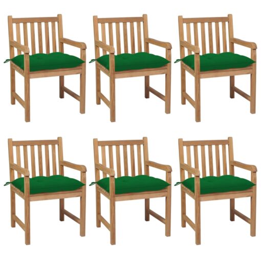 vidaXL Garden Chairs 6 pcs with Green Cushions Solid Teak Wood